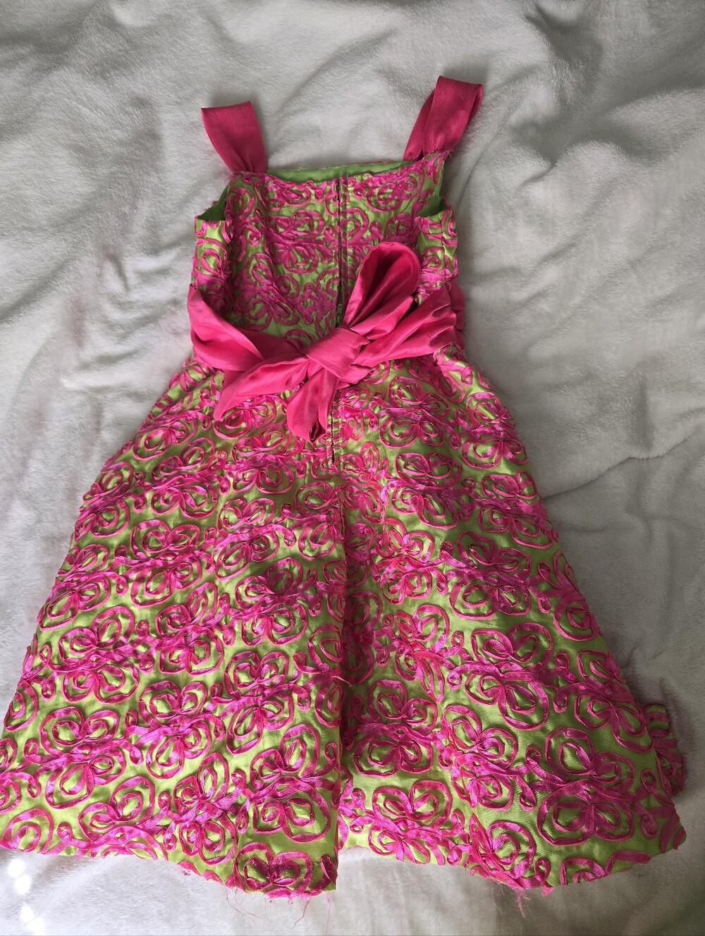 Rare Editions Vintage Y2K Lime Green & Pink Bow Party Dress - Picture 4 of 10